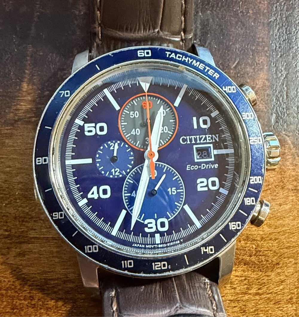 Citizen Brycen Eco-Drive Chronograph Blue Dial Men's Leather Watch
